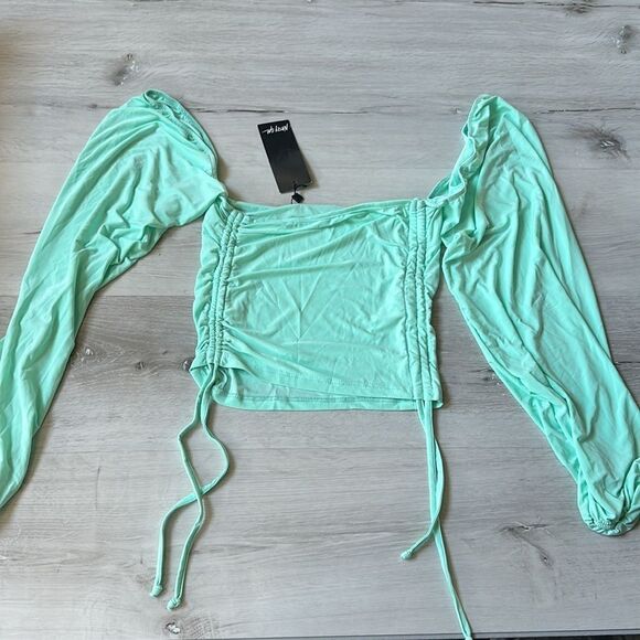 Nasty Gal What's The Ruche Slinky Cropped Top Sage Size 2 Nwtu - Picture 7 of 7